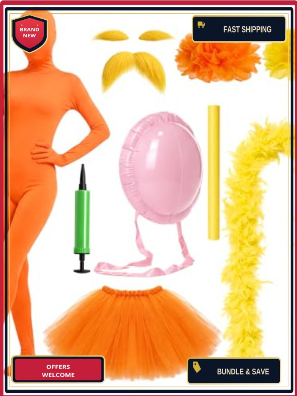 Adult Halloween Cosplay Costume Set Spandex Bodysuit Tutu Beard Accessories